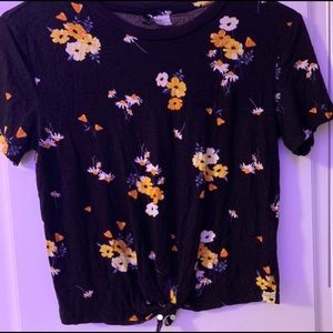 H&M floral black t-shirt with tie!!